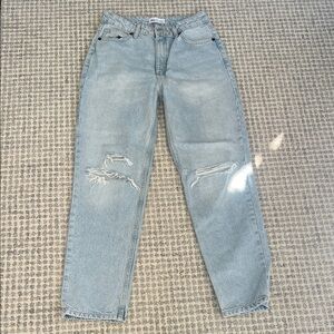 Zara High-Rise Distressed Mom Jeans in Light Wash